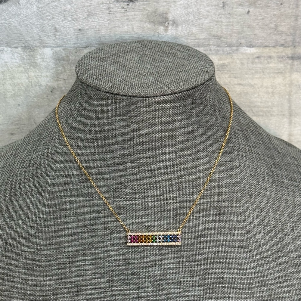 Kurt Geiger rainbow pave pendant necklace In Goldtone plate/cubic zirconia